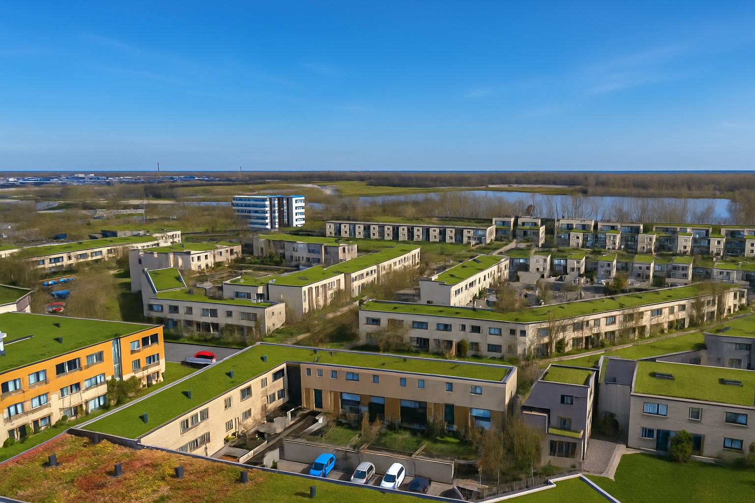 Zo ziet de Morsebel eruit als iedereen een groen dak heeft (foto gegenereerd door Chatgpt)
