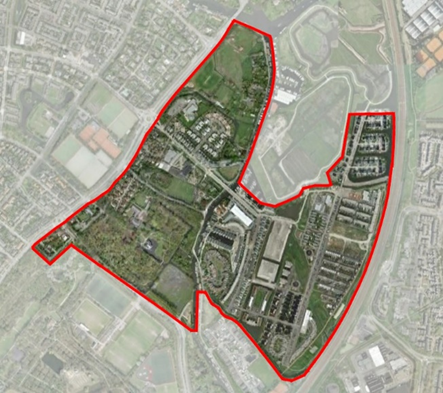 satellietbeeld met gemarkeerd locatiegebied Poelgeest