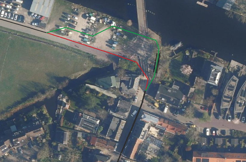 plattegrond met locatie van oude en nieuwe kabelverbinding