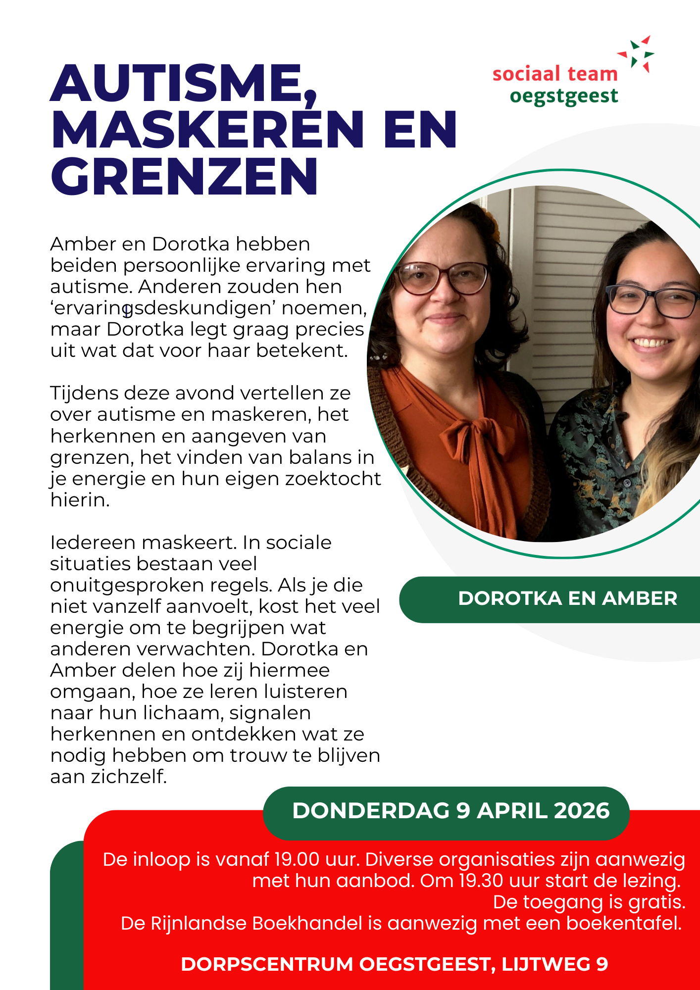 Flyer met programma en een foto van Amber en Dorotka