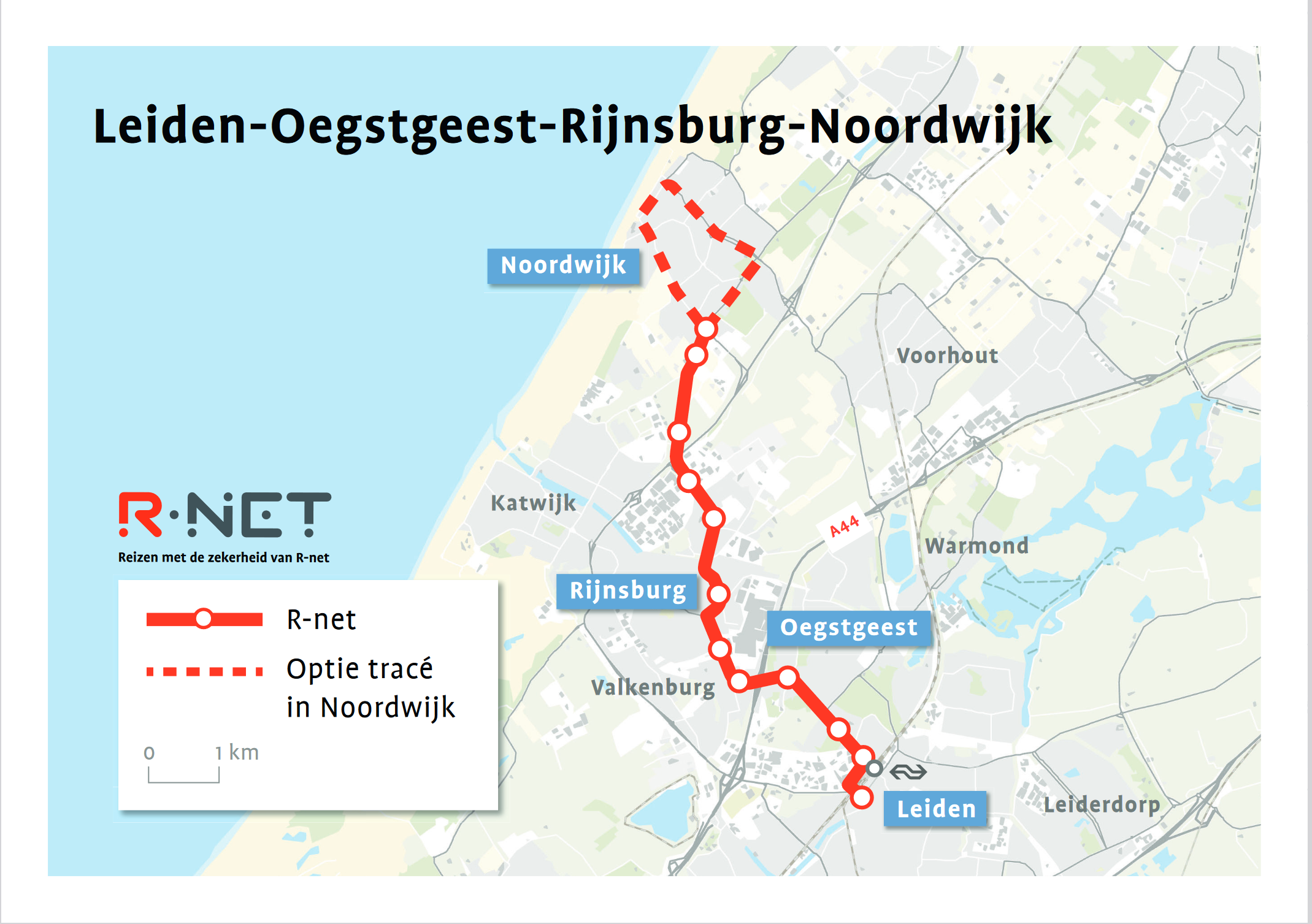 Kaartje busverbinding Leiden Noordwijk
