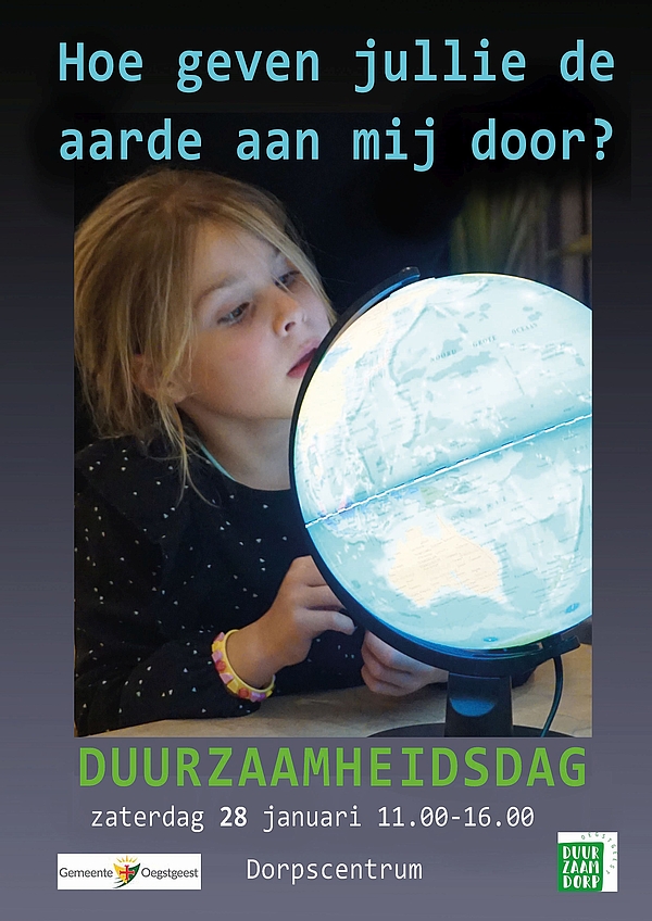 Afbeelding van de campagneposter met daarop een kind die naar een lichtgevende wereldbol kijkt