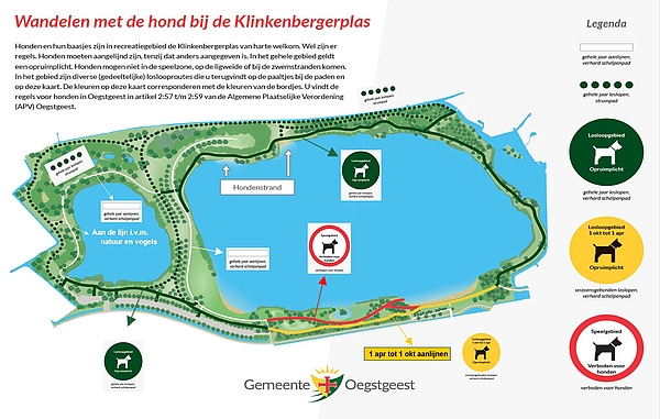 Kaart met regels over honden uitlaten Klinkenbergerplas