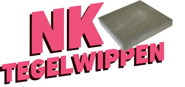 Logo met roze tekst nk tegelwippen met een grijze tegel erbij