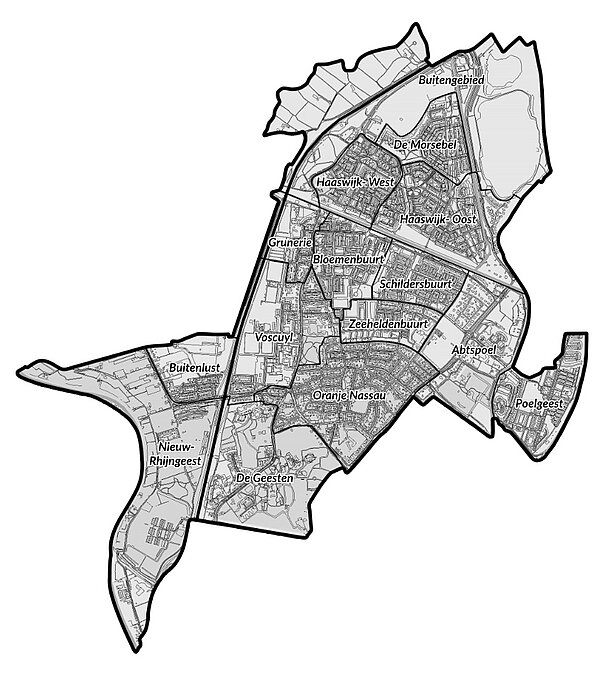 Overzichtskaart van wijken en buurten in Oegstgeest