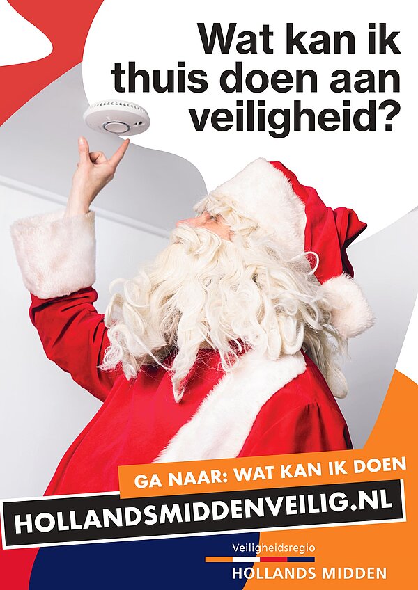 Campagneposter Veligheidsregio met kerstman en rookmelder